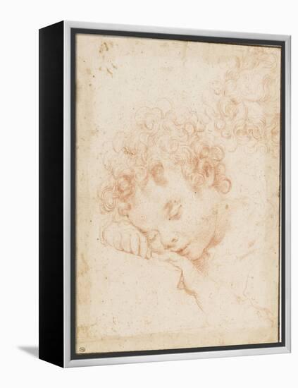 Tête d'enfant dormant et détail de chevelure bouclée-Carlo Dolci-Framed Premier Image Canvas