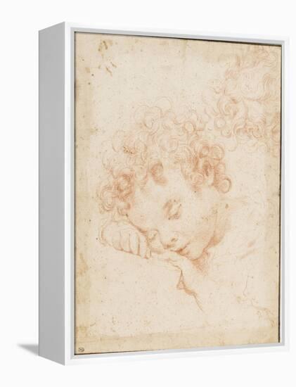 Tête d'enfant dormant et détail de chevelure bouclée-Carlo Dolci-Framed Premier Image Canvas