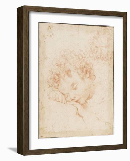 Tête d'enfant dormant et détail de chevelure bouclée-Carlo Dolci-Framed Giclee Print