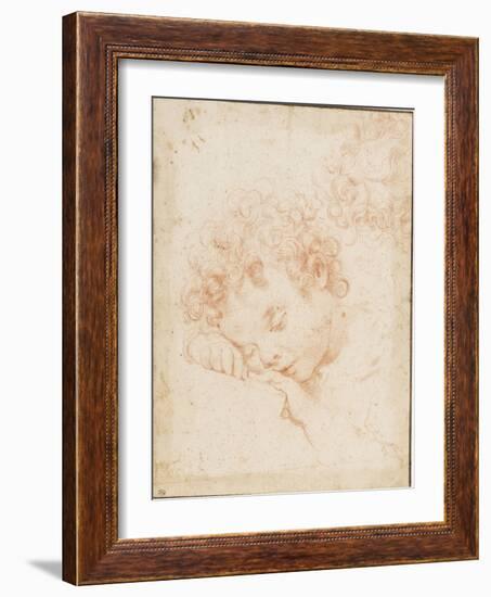 Tête d'enfant dormant et détail de chevelure bouclée-Carlo Dolci-Framed Giclee Print