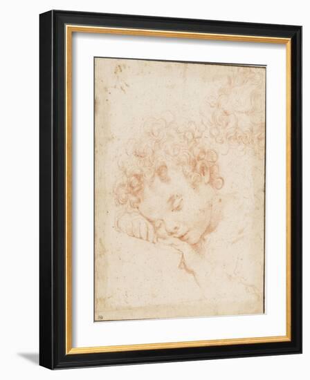 Tête d'enfant dormant et détail de chevelure bouclée-Carlo Dolci-Framed Giclee Print