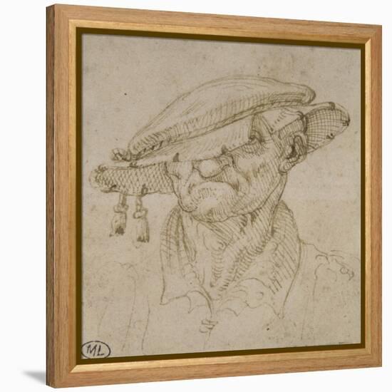 Tête d'homme coiffé d'un béret-Leonardo da Vinci-Framed Premier Image Canvas