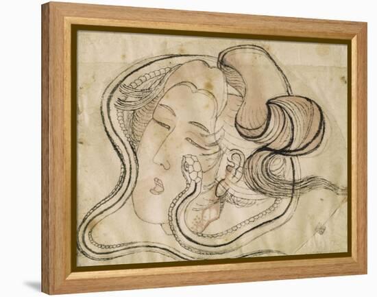 Tête de femme au serpent-Katsushika Hokusai-Framed Premier Image Canvas