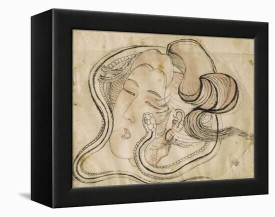 Tête de femme au serpent-Katsushika Hokusai-Framed Premier Image Canvas