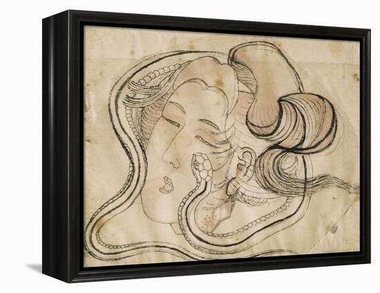 Tête de femme au serpent-Katsushika Hokusai-Framed Premier Image Canvas