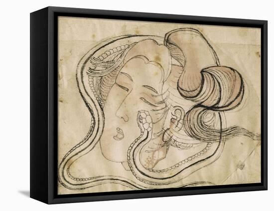 Tête de femme au serpent-Katsushika Hokusai-Framed Premier Image Canvas