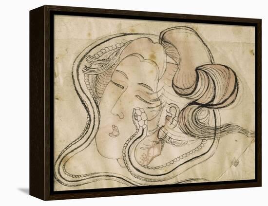 Tête de femme au serpent-Katsushika Hokusai-Framed Premier Image Canvas