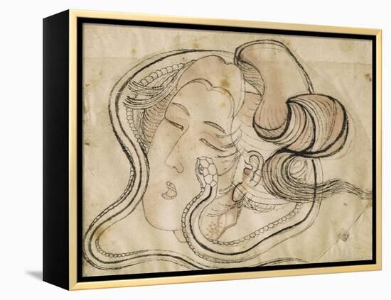 Tête de femme au serpent-Katsushika Hokusai-Framed Premier Image Canvas