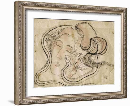 Tête de femme au serpent-Katsushika Hokusai-Framed Premium Giclee Print