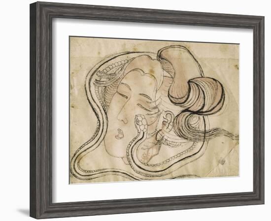 Tête de femme au serpent-Katsushika Hokusai-Framed Premium Giclee Print