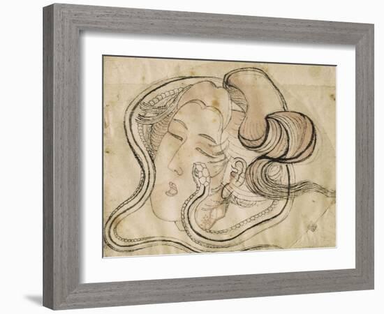 Tête de femme au serpent-Katsushika Hokusai-Framed Premium Giclee Print
