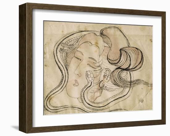 Tête de femme au serpent-Katsushika Hokusai-Framed Premium Giclee Print