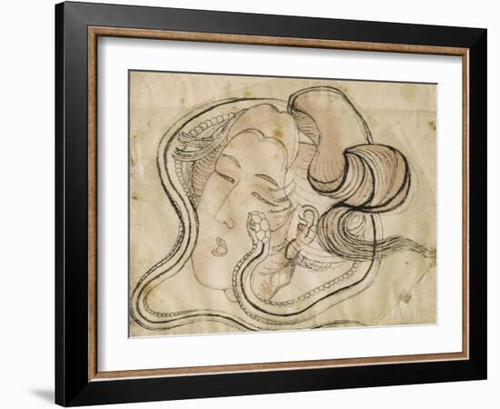 Tête de femme au serpent-Katsushika Hokusai-Framed Premium Giclee Print