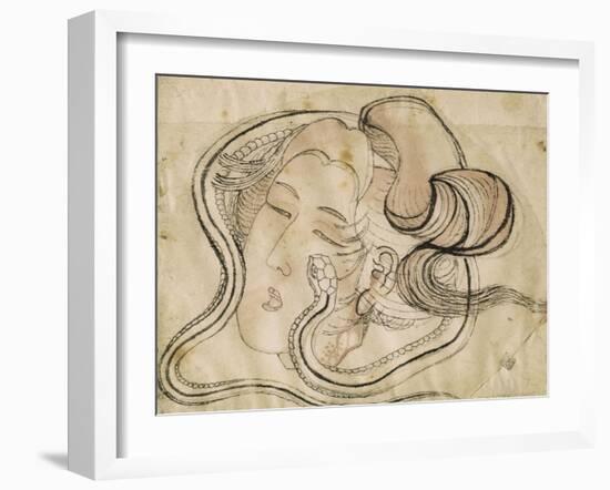 Tête de femme au serpent-Katsushika Hokusai-Framed Premium Giclee Print