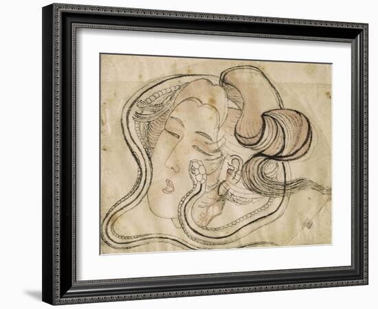 Tête de femme au serpent-Katsushika Hokusai-Framed Premium Giclee Print