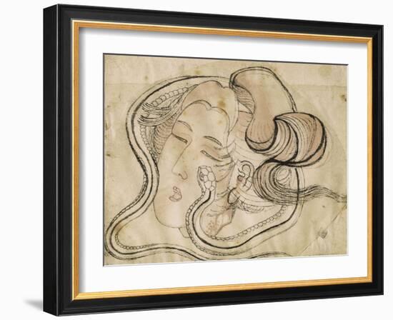 Tête de femme au serpent-Katsushika Hokusai-Framed Premium Giclee Print