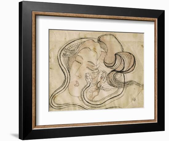 Tête de femme au serpent-Katsushika Hokusai-Framed Giclee Print