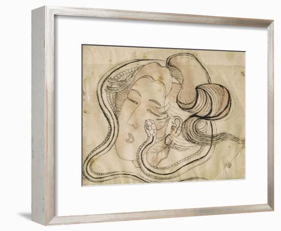 Tête de femme au serpent-Katsushika Hokusai-Framed Giclee Print