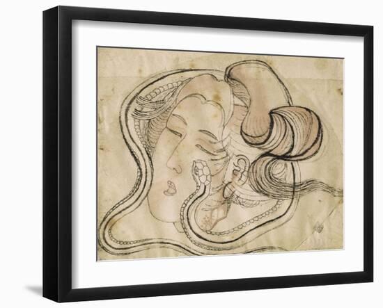 Tête de femme au serpent-Katsushika Hokusai-Framed Giclee Print