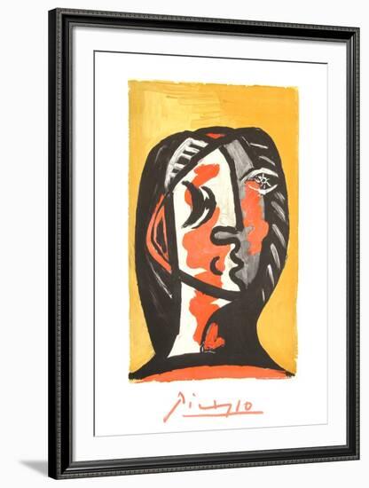 Tete de Femme en Gris et Rouge sur Fond Ochre-Pablo Picasso-Framed Collectable Print