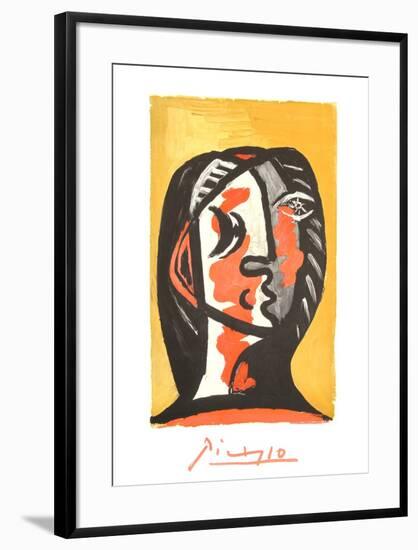 Tete de Femme en Gris et Rouge sur Fond Ochre-Pablo Picasso-Framed Collectable Print