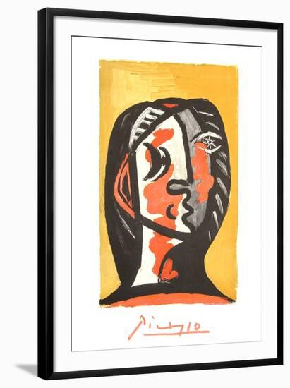 Tete de Femme en Gris et Rouge sur Fond Ochre-Pablo Picasso-Framed Collectable Print