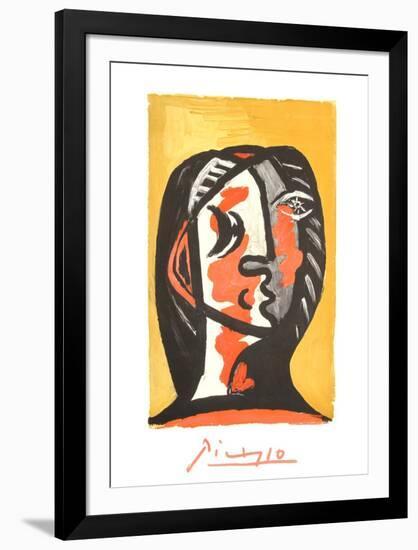 Tete de Femme en Gris et Rouge sur Fond Ochre-Pablo Picasso-Framed Collectable Print