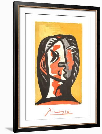 Tete de Femme en Gris et Rouge sur Fond Ochre-Pablo Picasso-Framed Collectable Print