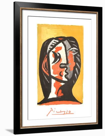 Tete de Femme en Gris et Rouge sur Fond Ochre-Pablo Picasso-Framed Collectable Print