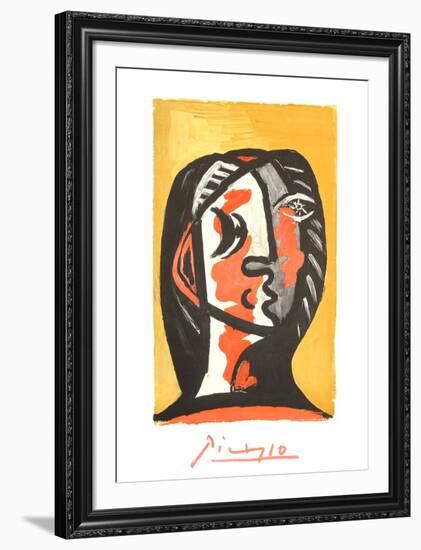 Tete de Femme en Gris et Rouge sur Fond Ochre-Pablo Picasso-Framed Collectable Print