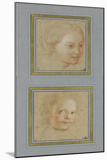 Tête de jeune fille, vue de trois quarts vers droite ; Tête d'enfant, vue presque de trois quarts-Antoine Coypel-Mounted Giclee Print