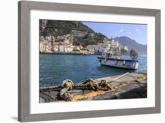 Tethered Fishing Boat with Rope-Eleanor Scriven-Framed Photographic Print