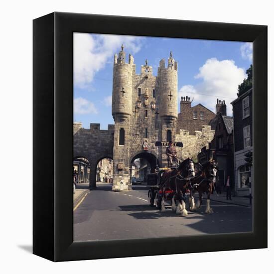 Tetley Shire Horses and Dray in Front of Micklegate Bar, York, North Yorkshire, 1969-Michael Walters-Framed Premier Image Canvas