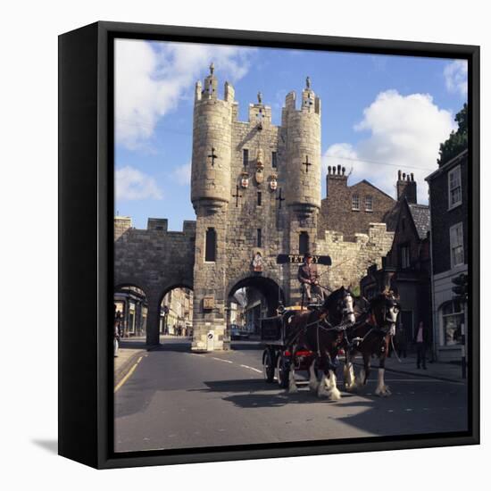 Tetley Shire Horses and Dray in Front of Micklegate Bar, York, North Yorkshire, 1969-Michael Walters-Framed Premier Image Canvas