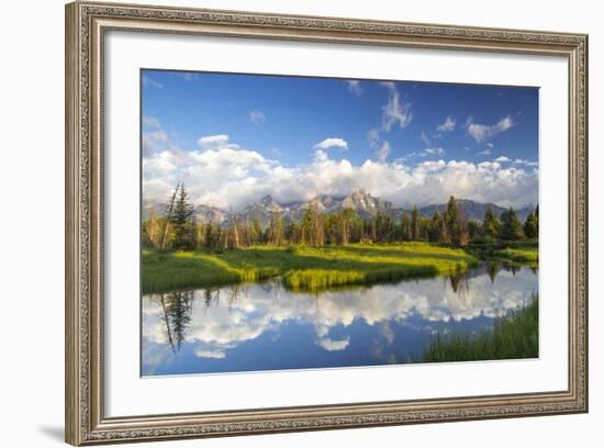 Teton Mountains in Schwabacher Landing, Snake River, Grand Teton National Park, Wyoming, USA-Chuck Haney-Framed Photographic Print