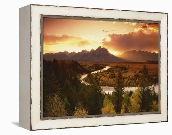 Teton Range at Sunset, Grand Teton National Park, Wyoming, USA-Adam Jones-Framed Premier Image Canvas