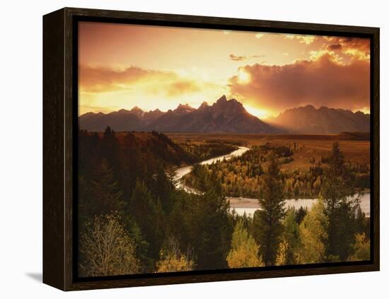 Teton Range at Sunset, Grand Teton National Park, Wyoming, USA-Adam Jones-Framed Premier Image Canvas