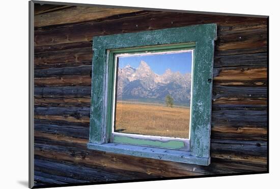 Teton Range Reflected in Window-Darrell Gulin-Mounted Photographic Print