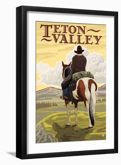 Teton Valley, Idaho - Cowboy on Ridge-Lantern Press-Framed Art Print