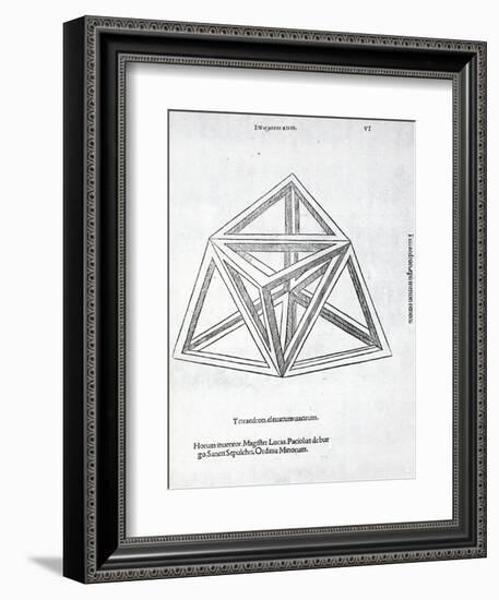 Tetraedron Elevatum Vacuum, Illustration from 'Divina Proportione' by Luca Pacioli (C.1445-1517),…-Leonardo da Vinci-Framed Giclee Print