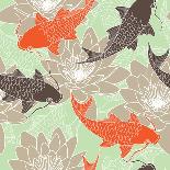 Seamless Pattern with Lotus and Carps-tets-Art Print