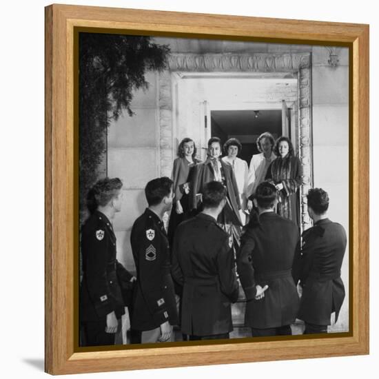 Texas A&M ROTC Cadet Corps Military Ball, Early Good Night is Said After Ball by Five Girls-Frank Scherschel-Framed Premier Image Canvas