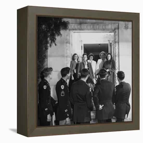 Texas A&M ROTC Cadet Corps Military Ball, Early Good Night is Said After Ball by Five Girls-Frank Scherschel-Framed Premier Image Canvas