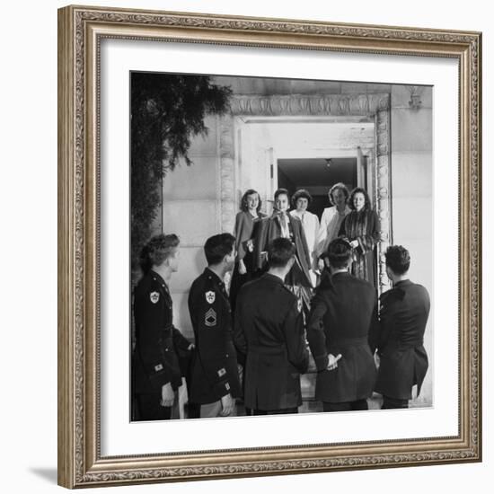 Texas A&M ROTC Cadet Corps Military Ball, Early Good Night is Said After Ball by Five Girls-Frank Scherschel-Framed Photographic Print