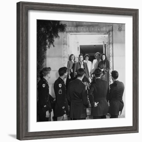 Texas A&M ROTC Cadet Corps Military Ball, Early Good Night is Said After Ball by Five Girls-Frank Scherschel-Framed Photographic Print