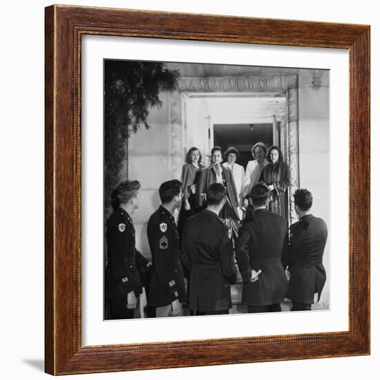 Texas A&M ROTC Cadet Corps Military Ball, Early Good Night is Said After Ball by Five Girls-Frank Scherschel-Framed Photographic Print