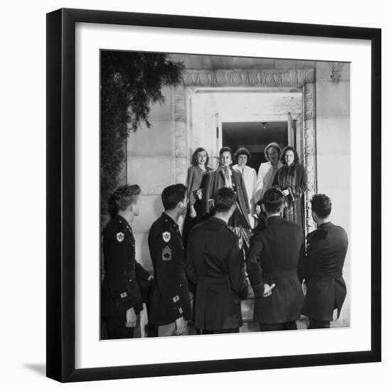 Texas A&M ROTC Cadet Corps Military Ball, Early Good Night is Said After Ball by Five Girls-Frank Scherschel-Framed Photographic Print