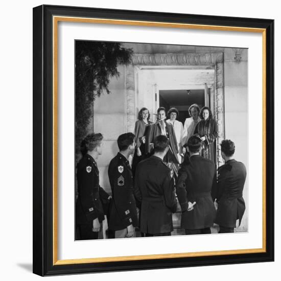 Texas A&M ROTC Cadet Corps Military Ball, Early Good Night is Said After Ball by Five Girls-Frank Scherschel-Framed Photographic Print