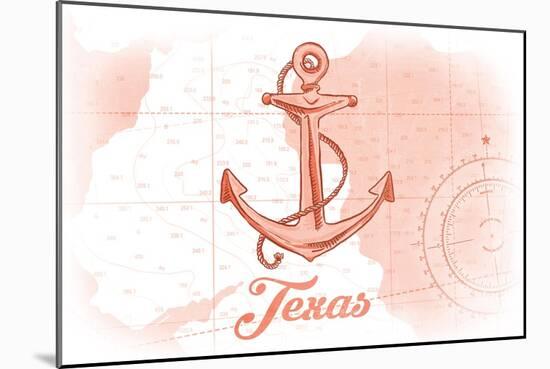 Texas - Anchor - Coral - Coastal Icon-Lantern Press-Mounted Art Print