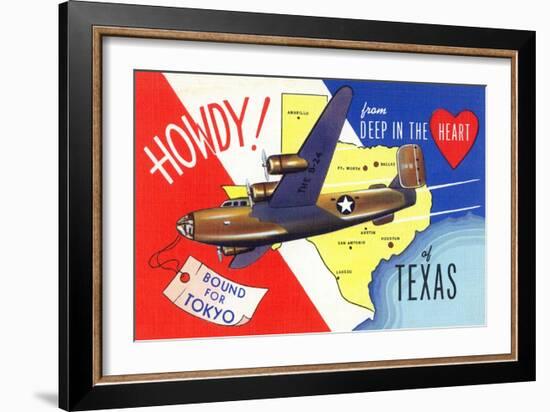 Texas - B-24 Howdy, Bound for Tokyo WWII Promo-Lantern Press-Framed Art Print